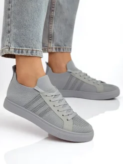 Best Androsia Gray Sneakers – Stylowe buty sportowe płaskie na lato i wiosnę Trampki