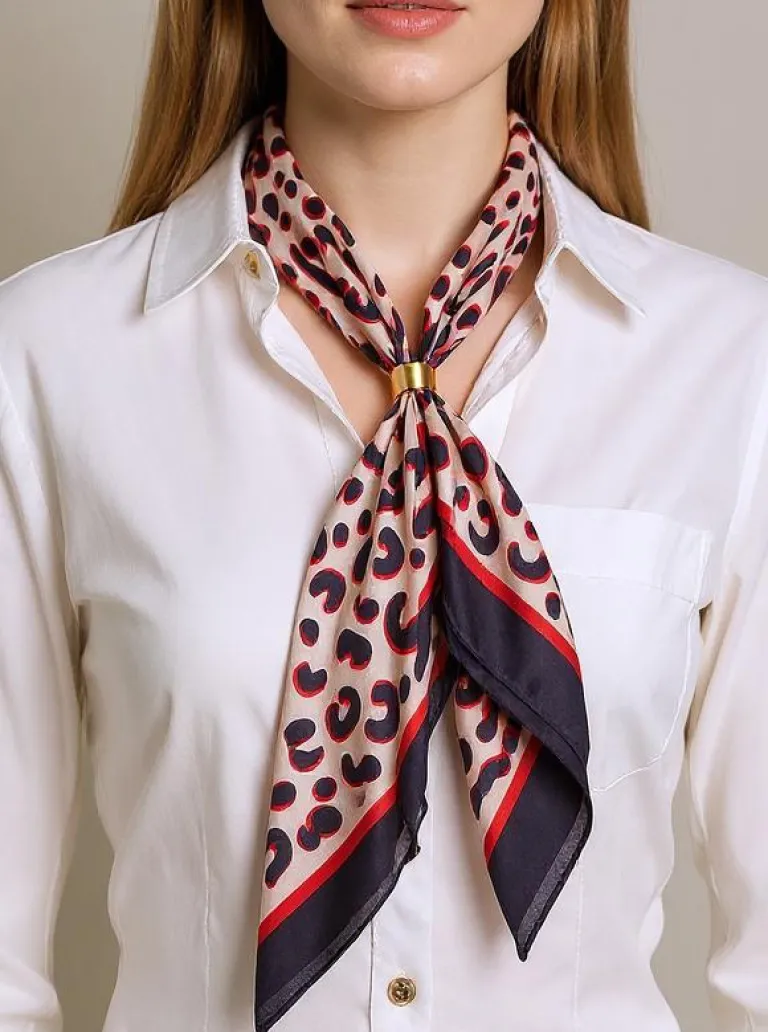 Clearance Apollonia – apaszka damska z poliestru ze wzorem leopard, beżowo-czarna Damskie Chusty / Apaszki / Szaliki