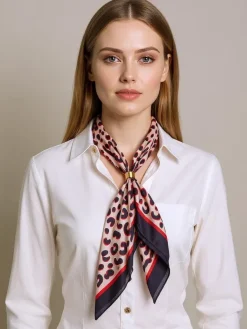 Clearance Apollonia – apaszka damska z poliestru ze wzorem leopard, beżowo-czarna Damskie Chusty / Apaszki / Szaliki