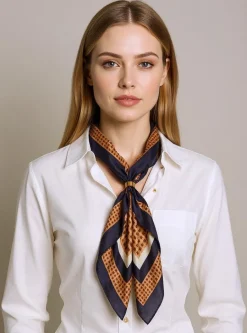 Sale Apollonia – damska apaszka z poliestru, jasny brąz, styl włoski, 69x66cm Damskie Chusty / Apaszki / Szaliki