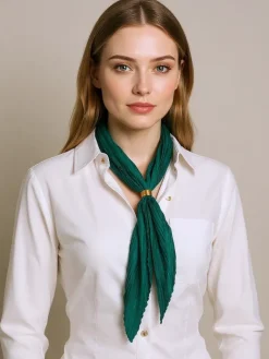 Clearance Apollonia Verde – Zielona Apaszka Plisowana z Poliestru Damska Eleganza Damskie Chusty / Apaszki / Szaliki