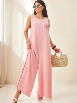 Online Atena Rosa Palazzo – elegancki kombinezon na ramiączkach z tkaniny wiskozowej Kombinezony