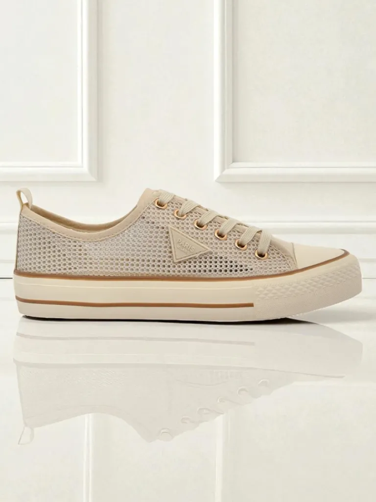 Aurelia Beige - damskie tenisówki tkaninowe na płaskiej podeszwie 3 cm Trampki
