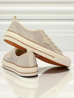 Aurelia Beige - damskie tenisówki tkaninowe na płaskiej podeszwie 3 cm Trampki