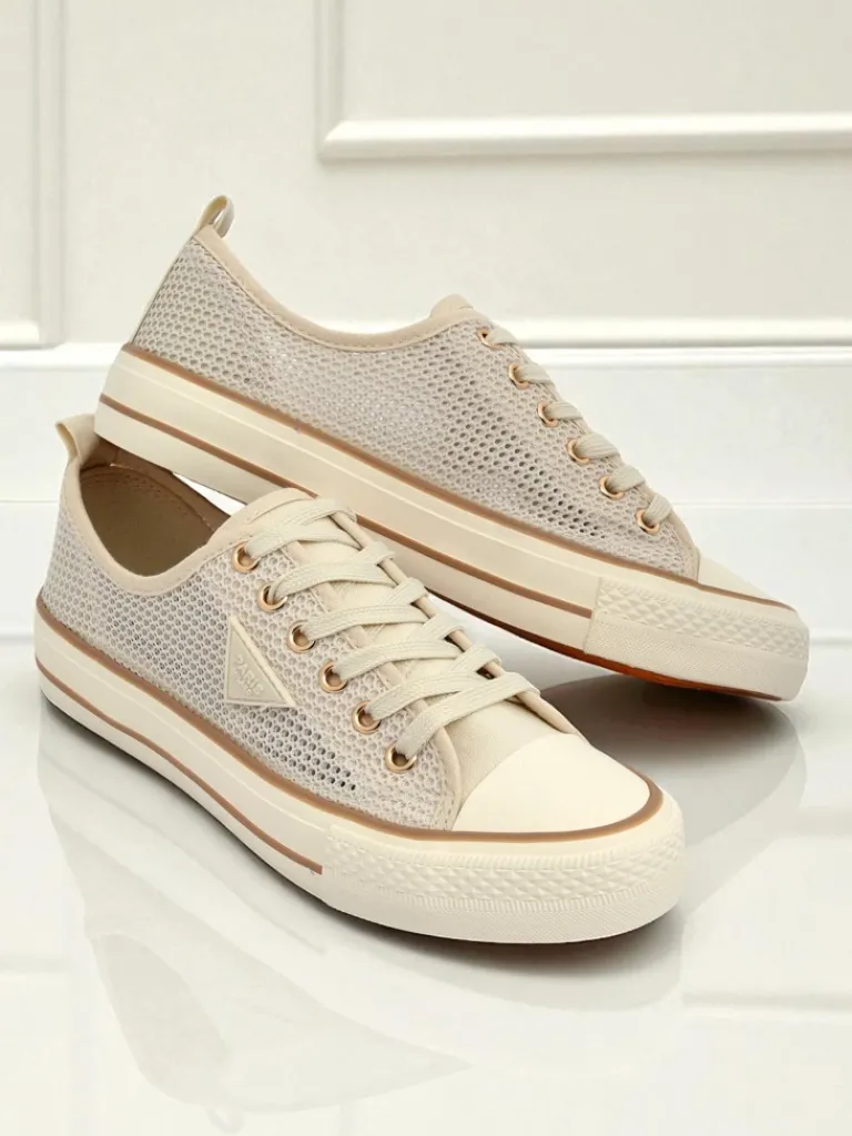 Aurelia Beige - damskie tenisówki tkaninowe na płaskiej podeszwie 3 cm Trampki