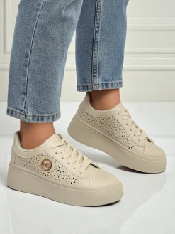 Aurelia Beżowe Sneakersy Platforma Skóra Eko Damskie Sneakersy