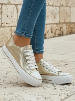 Clearance Aurelia Italia złote trampki damskie na platformie tkanina wiosna lato Ugc|Trampki