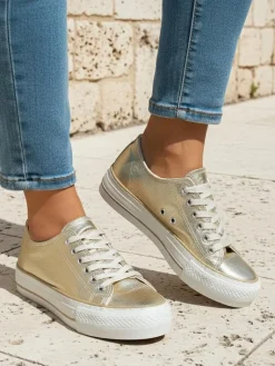 Clearance Aurelia Italia złote trampki damskie na platformie tkanina wiosna lato Ugc|Trampki