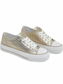 Clearance Aurelia Italia złote trampki damskie na platformie tkanina wiosna lato Ugc|Trampki