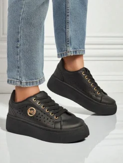 Best Aurelia Nero - Czarna platforma z eko skóry, model LH201-8 Damskie Sneakersy