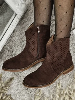 Clearance Ażurowe botki eko zamszowe z naturalną wkładką Nolani Botki Bez Ocieplenia|Botki Na Płaskim Obcasie