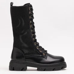 Ażurowe czarne damskie botki sznurowane Buhomi - Obuwie Workery|Botki Bez Ocieplenia