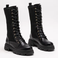 Ażurowe czarne damskie botki sznurowane Buhomi - Obuwie Workery|Botki Bez Ocieplenia