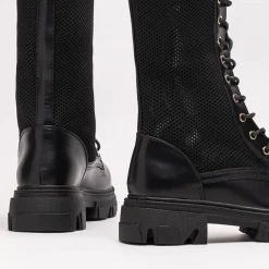 Ażurowe czarne damskie botki sznurowane Buhomi - Obuwie Workery|Botki Bez Ocieplenia