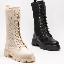 Ażurowe czarne damskie botki sznurowane Buhomi - Obuwie Workery|Botki Bez Ocieplenia
