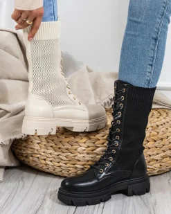 Ażurowe czarne damskie botki sznurowane Buhomi - Obuwie Workery|Botki Bez Ocieplenia