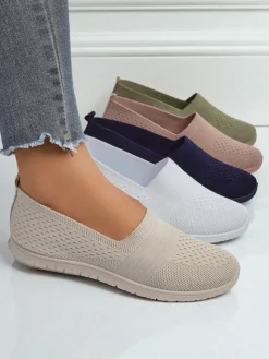 Best Beżowe damskie slip-ony Callista – lekkie buty tkaninowe na płaskiej podeszwie Półbuty