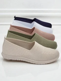 Best Beżowe damskie slip-ony Callista – lekkie buty tkaninowe na płaskiej podeszwie Półbuty