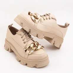 Beżowe półbuty na płaskim obcasie Eqoia - Obuwie Półbuty