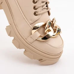 Beżowe półbuty na płaskim obcasie Eqoia - Obuwie Półbuty