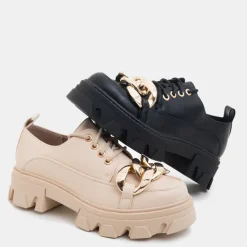 Beżowe półbuty na płaskim obcasie Eqoia - Obuwie Półbuty