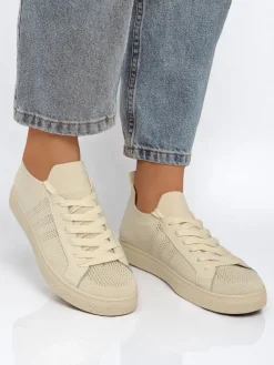 Outlet Beżowe sneakersy Damiani – lekkie trampki tkanina/skóra eco na lato Trampki