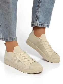 Outlet Beżowe sneakersy Damiani – lekkie trampki tkanina/skóra eco na lato Trampki