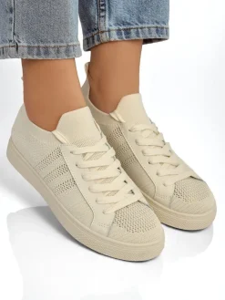 Outlet Beżowe sneakersy Damiani – lekkie trampki tkanina/skóra eco na lato Trampki