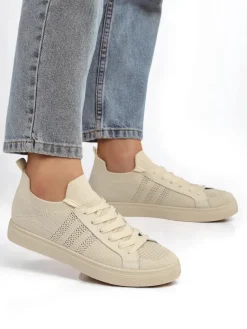 Outlet Beżowe sneakersy Damiani – lekkie trampki tkanina/skóra eco na lato Trampki