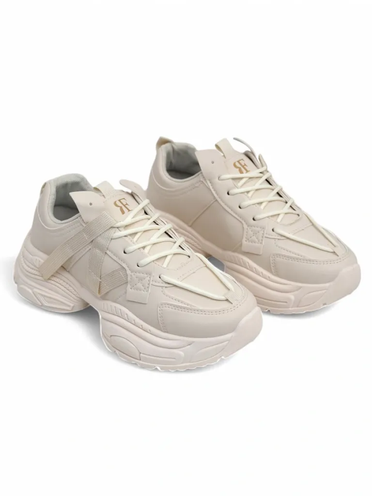 Clearance Beżowe sneakersy damskie Platina Roma na płaskim obcasie skóra eko 5 cm Damskie Ugc|Sneakersy