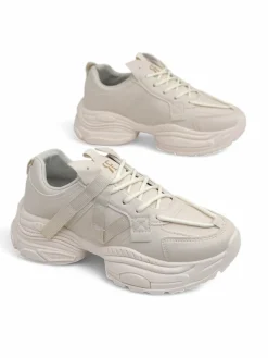 Clearance Beżowe sneakersy damskie Platina Roma na płaskim obcasie skóra eko 5 cm Damskie Ugc|Sneakersy