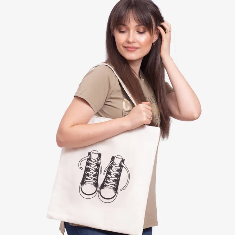 Online Biała materiałowa torba z nadrukiem - Akcesoria Damskie Materiałowe