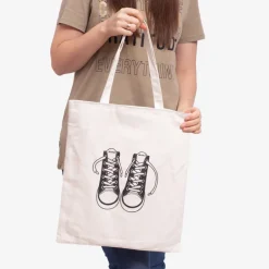 Online Biała materiałowa torba z nadrukiem - Akcesoria Damskie Materiałowe