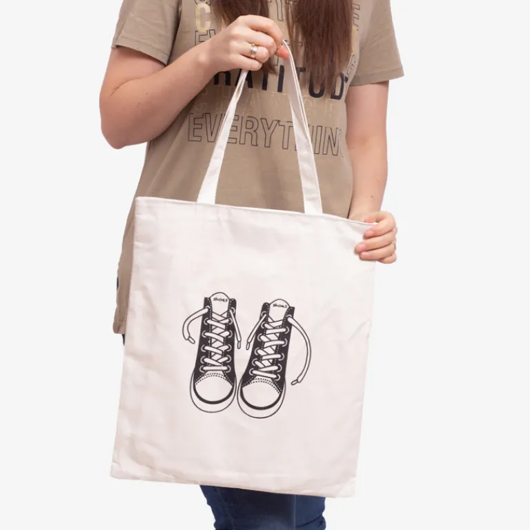 Online Biała materiałowa torba z nadrukiem - Akcesoria Damskie Materiałowe