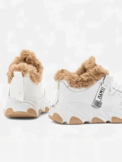 Online Białe sportowe sneakersy damskie z futerkiem Nonua- Obuwie Damskie Śniegowce|Ocieplane