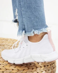 Online Biało- różowe sportowe buty damskie Baym - Obuwie Damskie Bieganie, Ćwiczenia I Trening