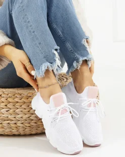 Online Biało- różowe sportowe buty damskie Baym - Obuwie Damskie Bieganie, Ćwiczenia I Trening