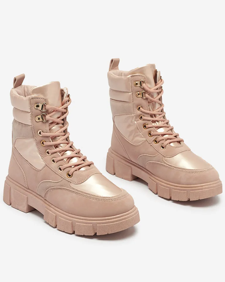 Hot Bootsy Fuego Rosa - Stylowe Damskie Buty Z Płaskim Obcasem Trapery|Botki Bez Ocieplenia