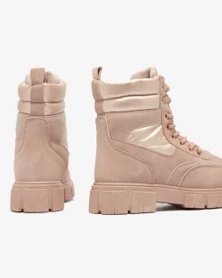 Hot Bootsy Fuego Rosa - Stylowe Damskie Buty Z Płaskim Obcasem Trapery|Botki Bez Ocieplenia