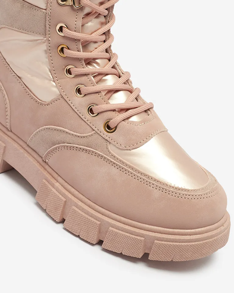 Hot Bootsy Fuego Rosa - Stylowe Damskie Buty Z Płaskim Obcasem Trapery|Botki Bez Ocieplenia