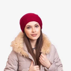 New Bordowa ciepła damska dwuwarstwowa czapka - Akcesoria Damskie Czapki I Kapelusze