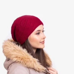 New Bordowa ciepła damska dwuwarstwowa czapka - Akcesoria Damskie Czapki I Kapelusze