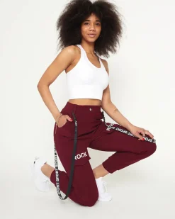 Best Bordowe damskie materiałowe spodnie typu bojówki z szelkami - Odzież Spodnie Cargo|Spodnie Dresowe