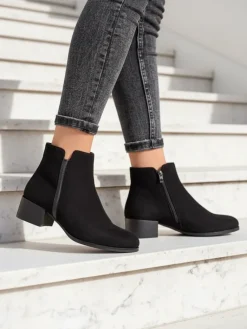 Sale Botki Amicus Nero Elegante na Jesień i Zimę Botki Z Delikatnym Ociepleniem|Botki Na Płaskim Obcasie