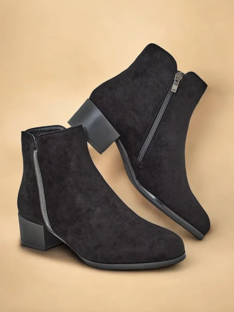 Sale Botki Amicus Nero Elegante na Jesień i Zimę Botki Z Delikatnym Ociepleniem|Botki Na Płaskim Obcasie