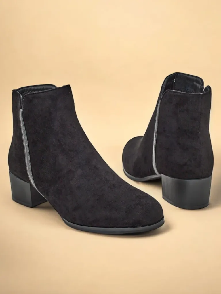 Sale Botki Amicus Nero Elegante na Jesień i Zimę Botki Z Delikatnym Ociepleniem|Botki Na Płaskim Obcasie