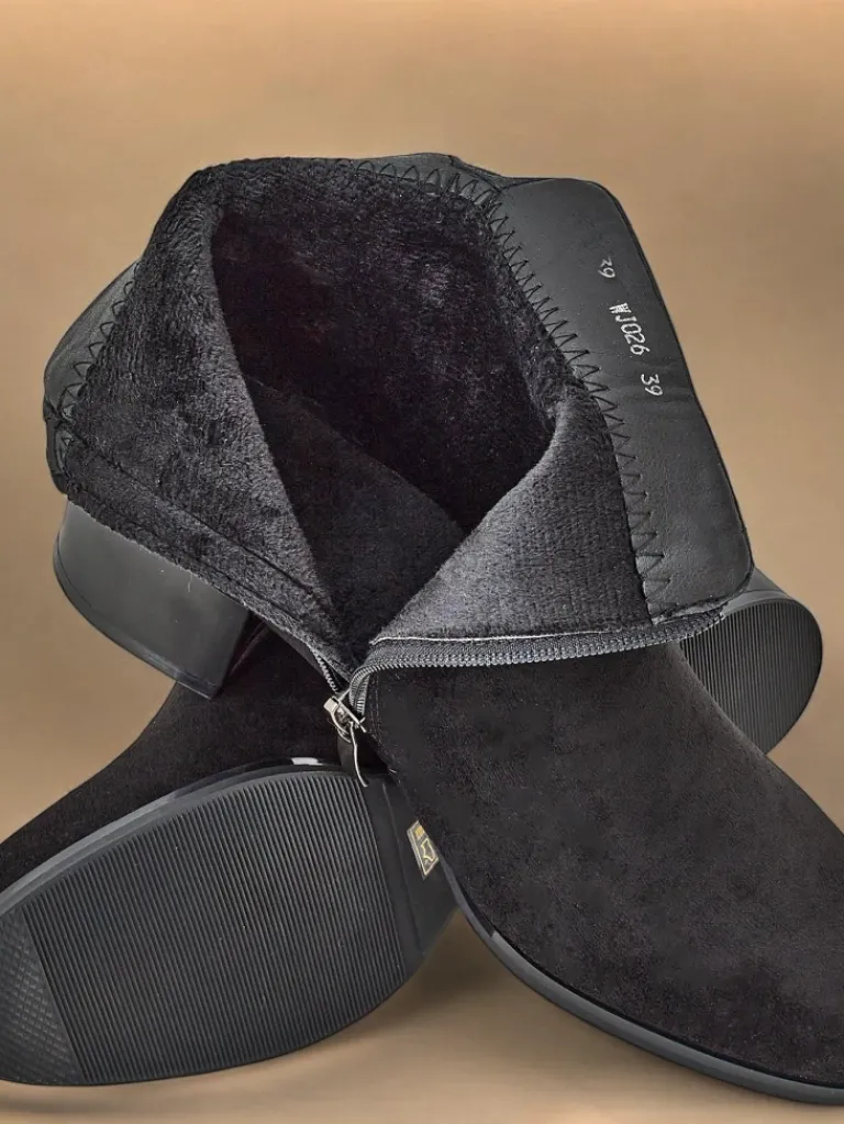 Sale Botki Amicus Nero Elegante na Jesień i Zimę Botki Z Delikatnym Ociepleniem|Botki Na Płaskim Obcasie