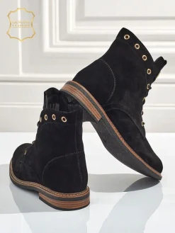 Hot Botki damskie Aurelia Romano z naturalnego zamszu – brązowe, z futerkiem Botki Bez Ocieplenia|Botki Sznurowane