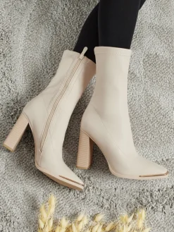 Sale Botki damskie eko skórzane na słupku Morvella Botki Bez Ocieplenia|Botki Na Słupku