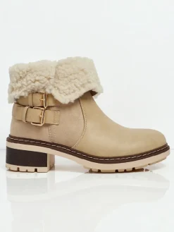 Best Botki damskie eko skórzane z kożuszkiem Kavira Botki Z Delikatnym Ociepleniem|Botki Na Płaskim Obcasie